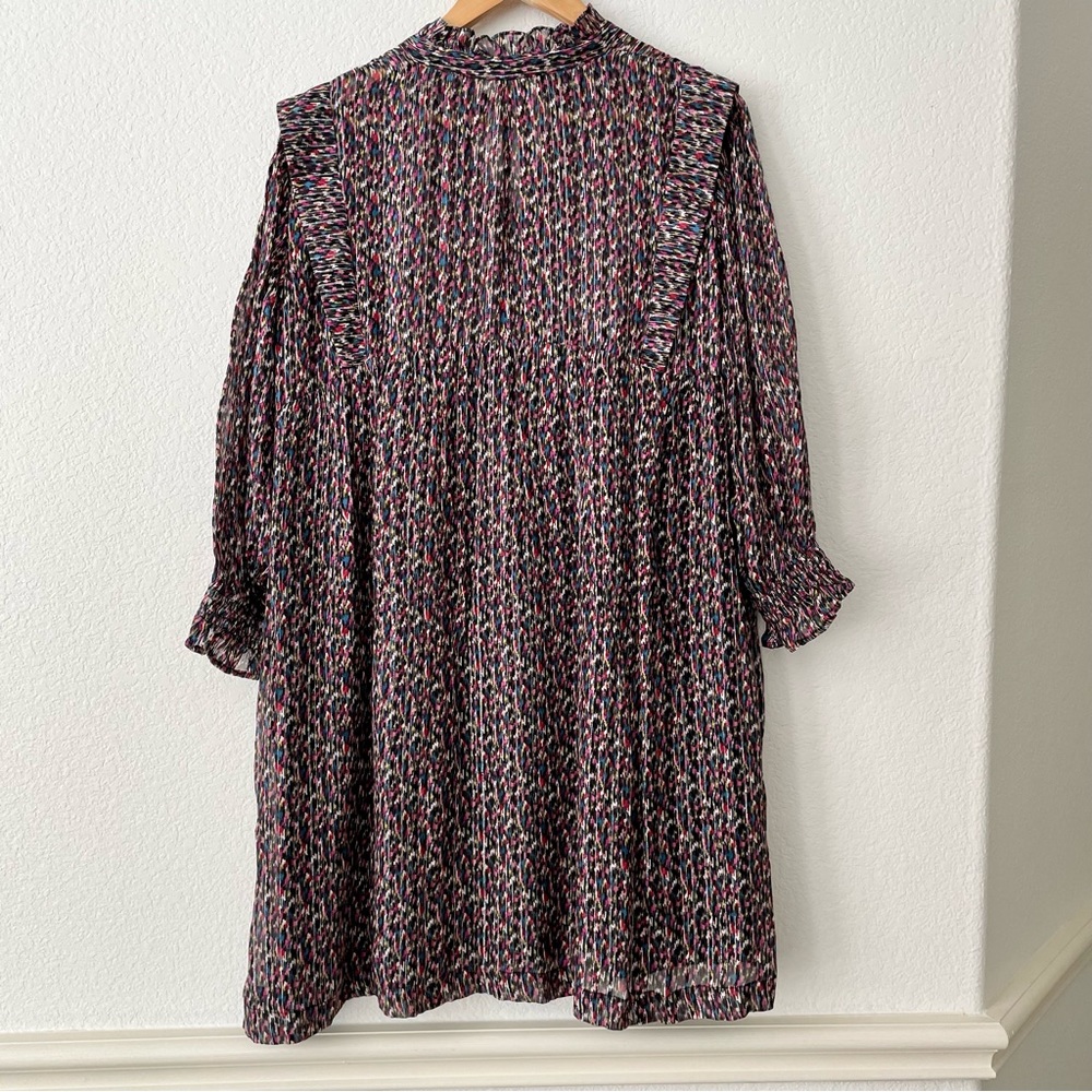 Ba&sh Dress Robe Deep Abstract Print Silk Metallic Blouson Sleeve Tuckernuck - Picture 4 of 11